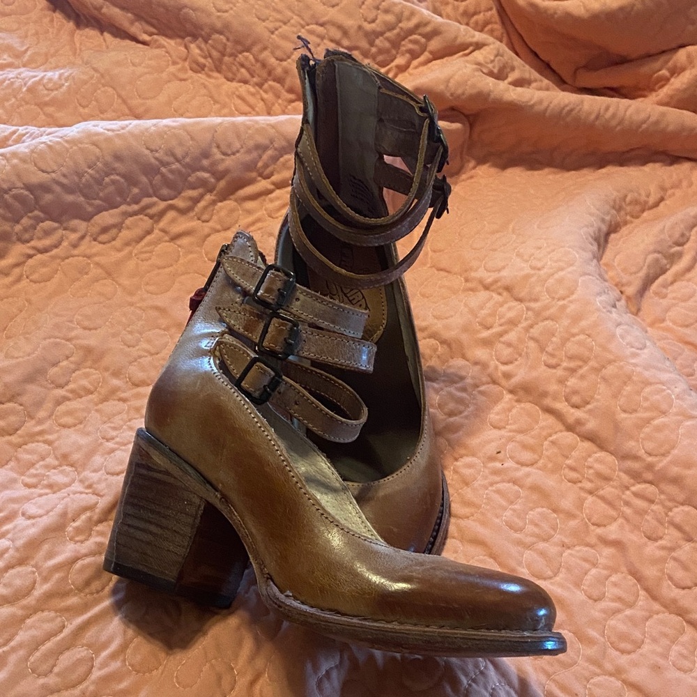 freebird Brown Leather Mary Jane Double-Strap Heels - Picture 2 of 4